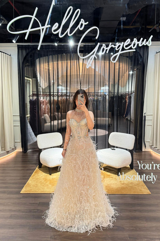 GH Hebe Halter Feather Gown