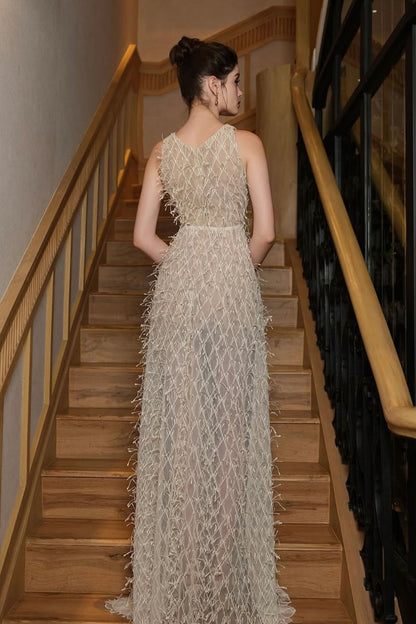 VD XY Feather Champagne Gown