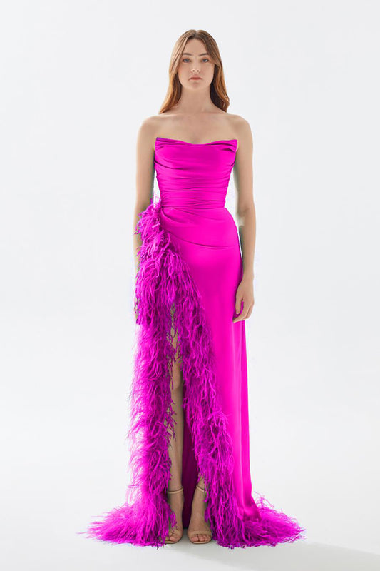 TE Eliza Furry Fuschia Gown