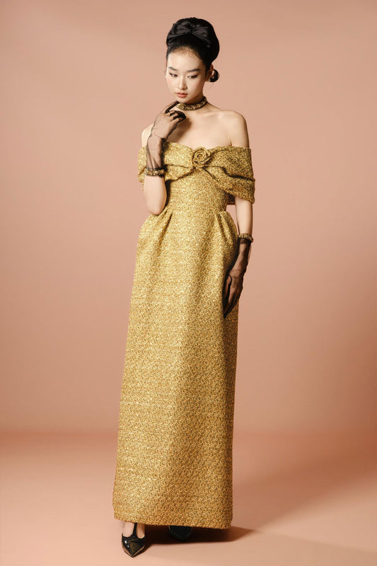DG Bow Off Shoulder Gold Gown
