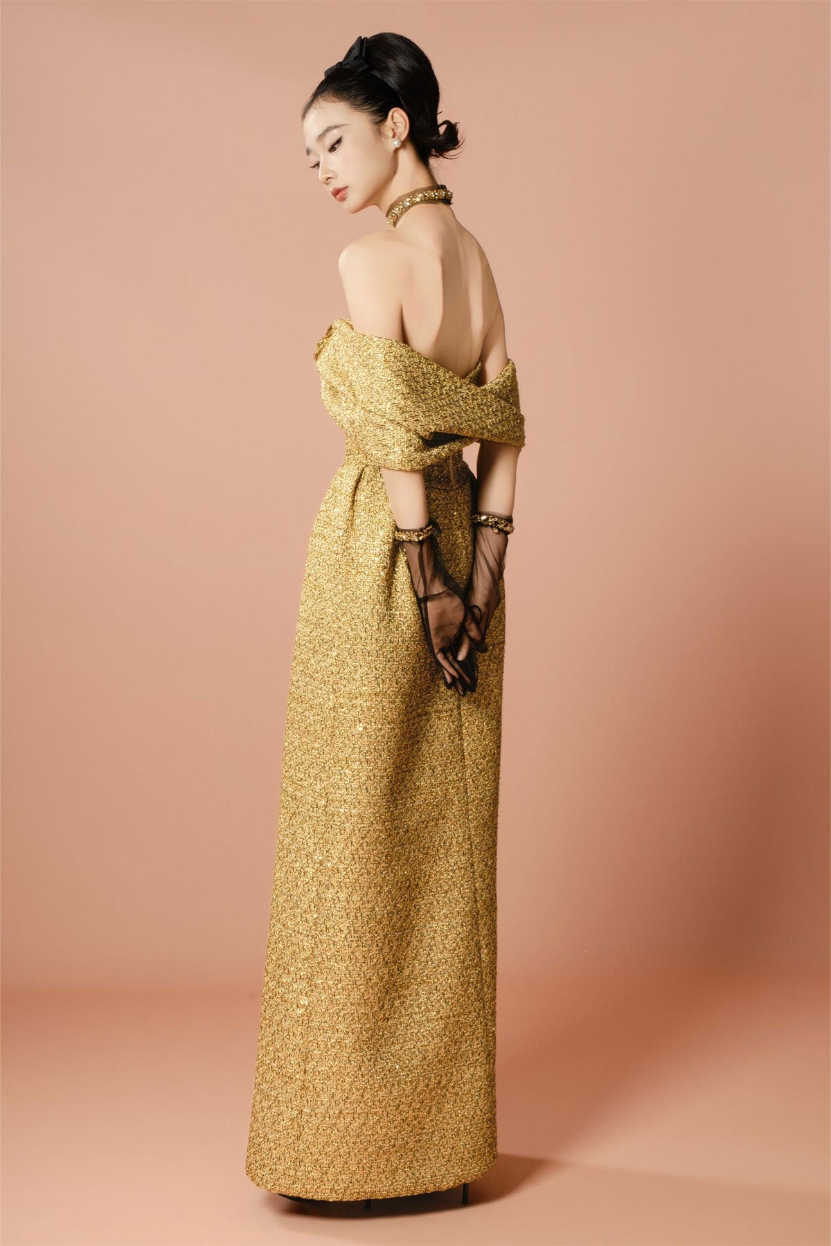 DG Bow Off Shoulder Gold Gown