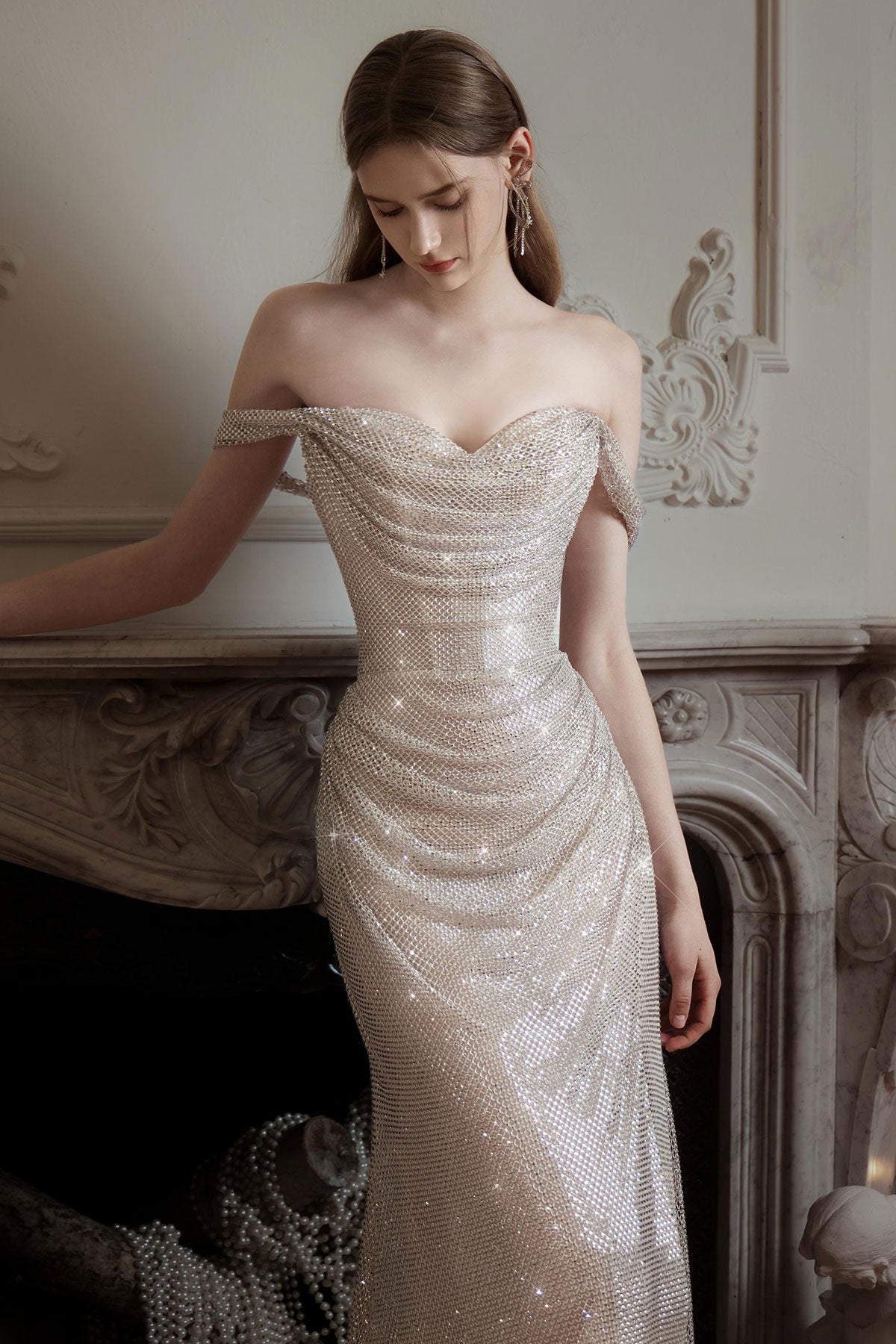 SS Julia Stone Crystal Off Shoulder Gown