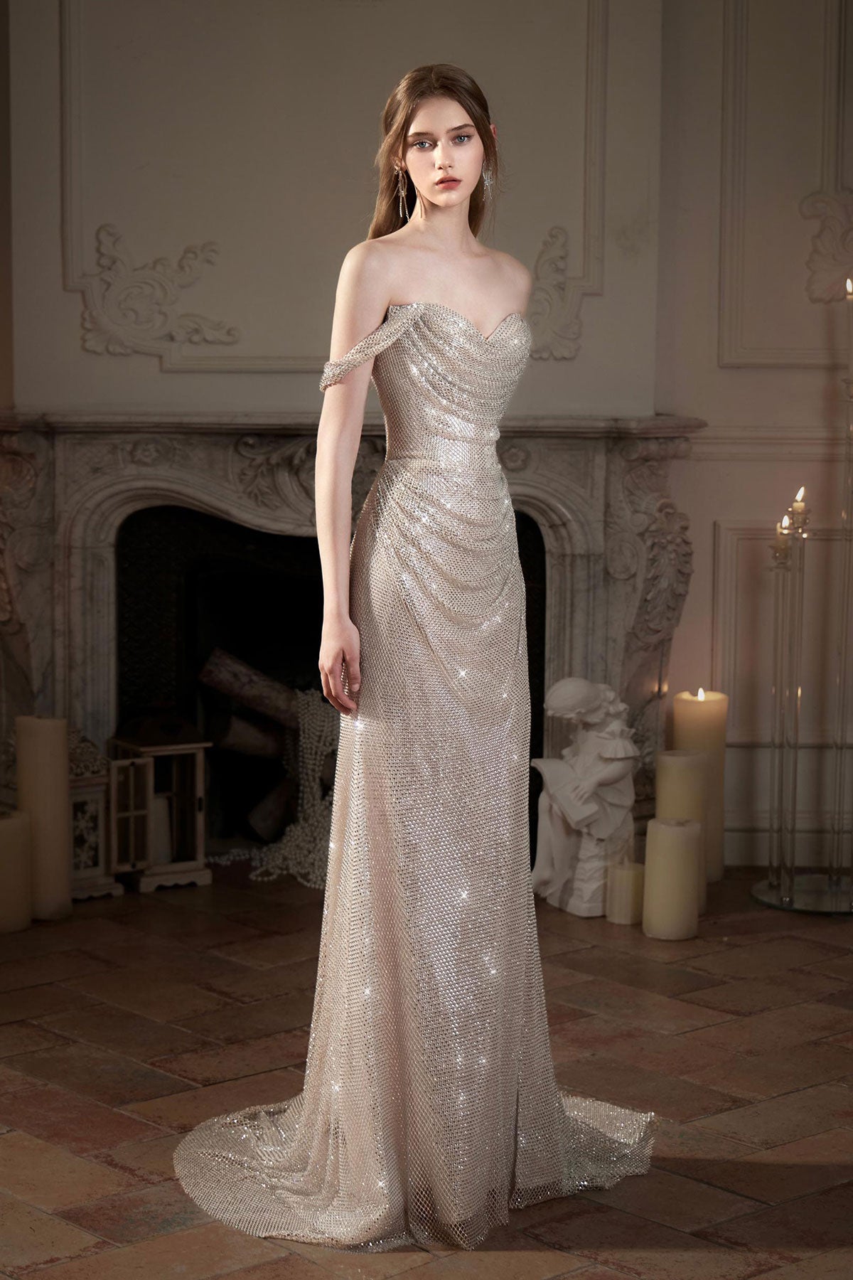 SS Julia Stone Crystal Off Shoulder Gown