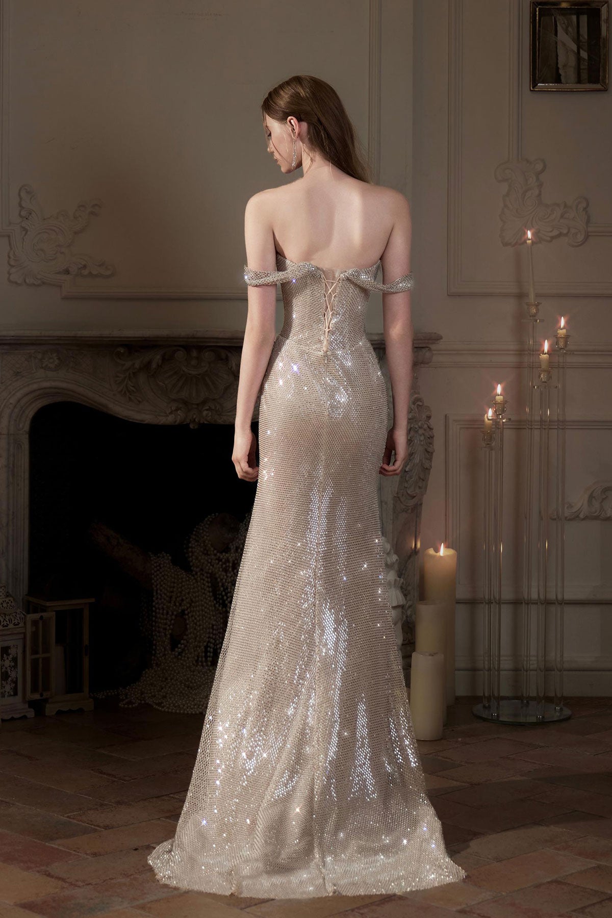 SS Julia Stone Crystal Off Shoulder Gown