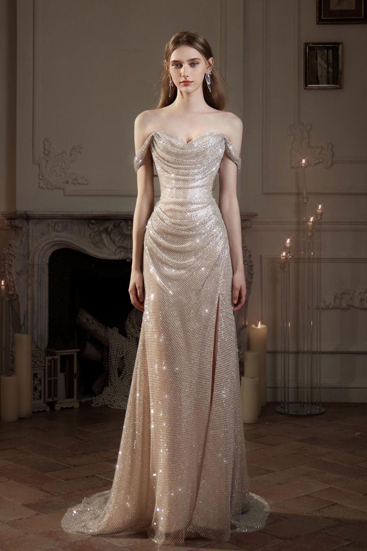 SS Julia Stone Crystal Off Shoulder Gown