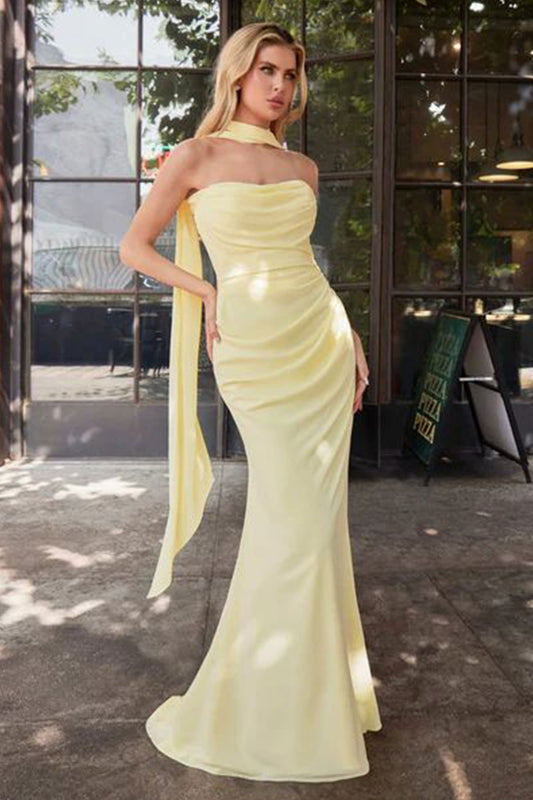 CD Bell Yellow Chiffon Mermaid Gown