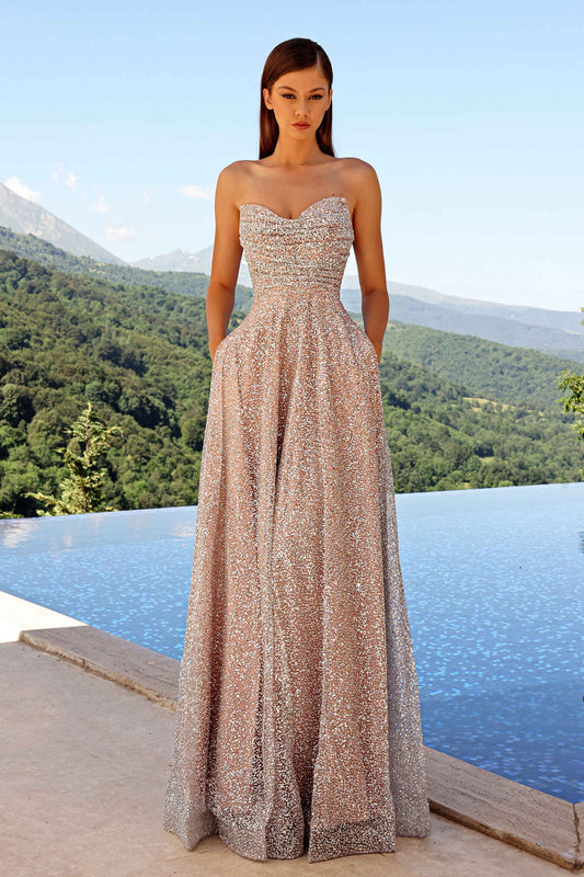 JA Sweetheart Musk Sequin Gown