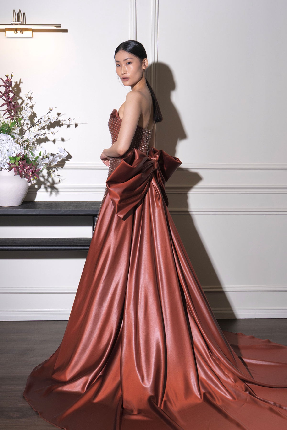 F Phoenix Maroon Overskirt Gown