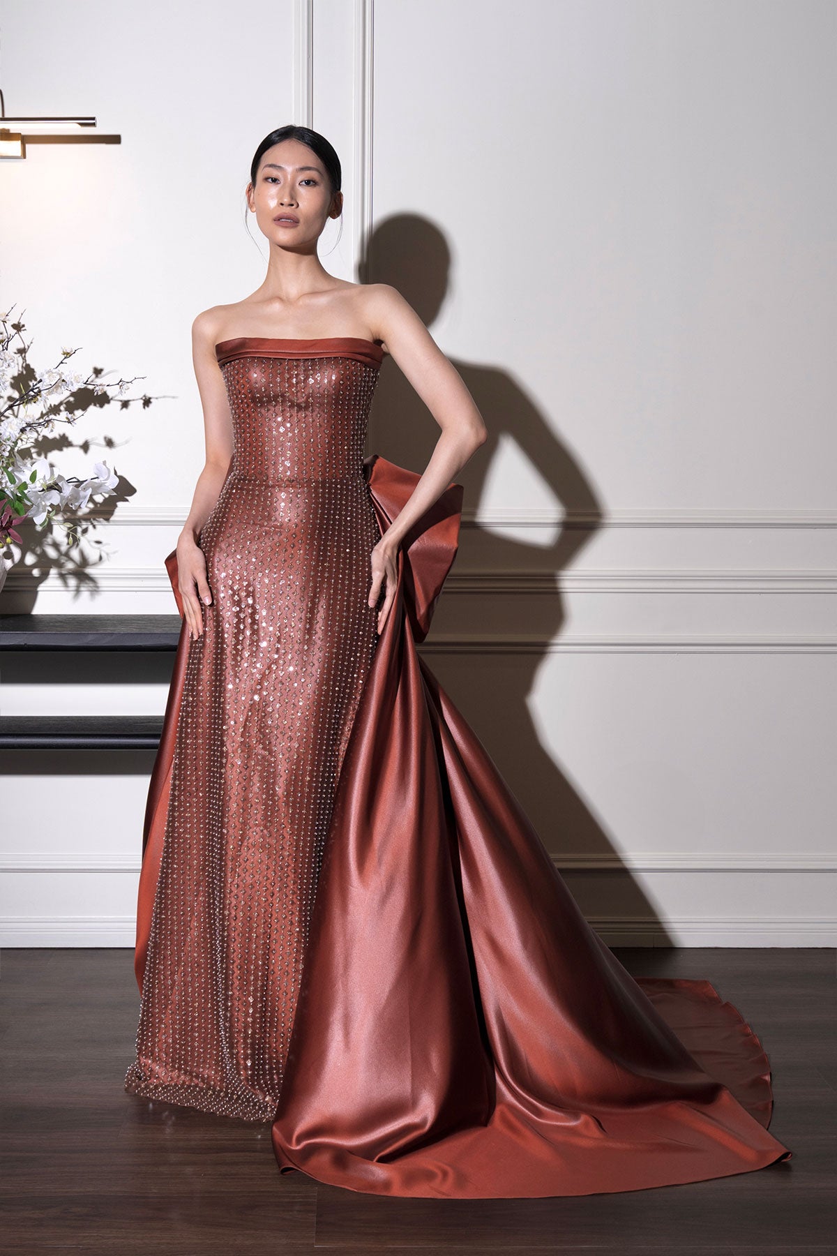 F Phoenix Maroon Overskirt Gown