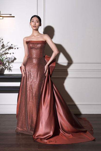 F Phoenix Maroon Overskirt Gown