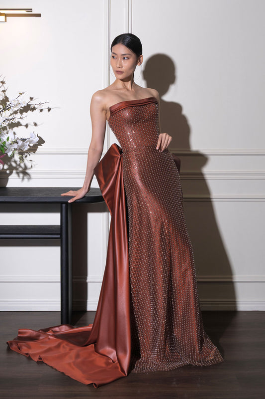 F Phoenix Maroon Overskirt Gown