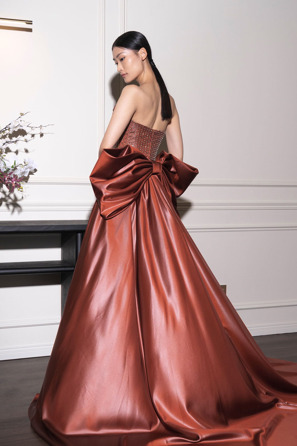 F Phoenix Maroon Overskirt Gown