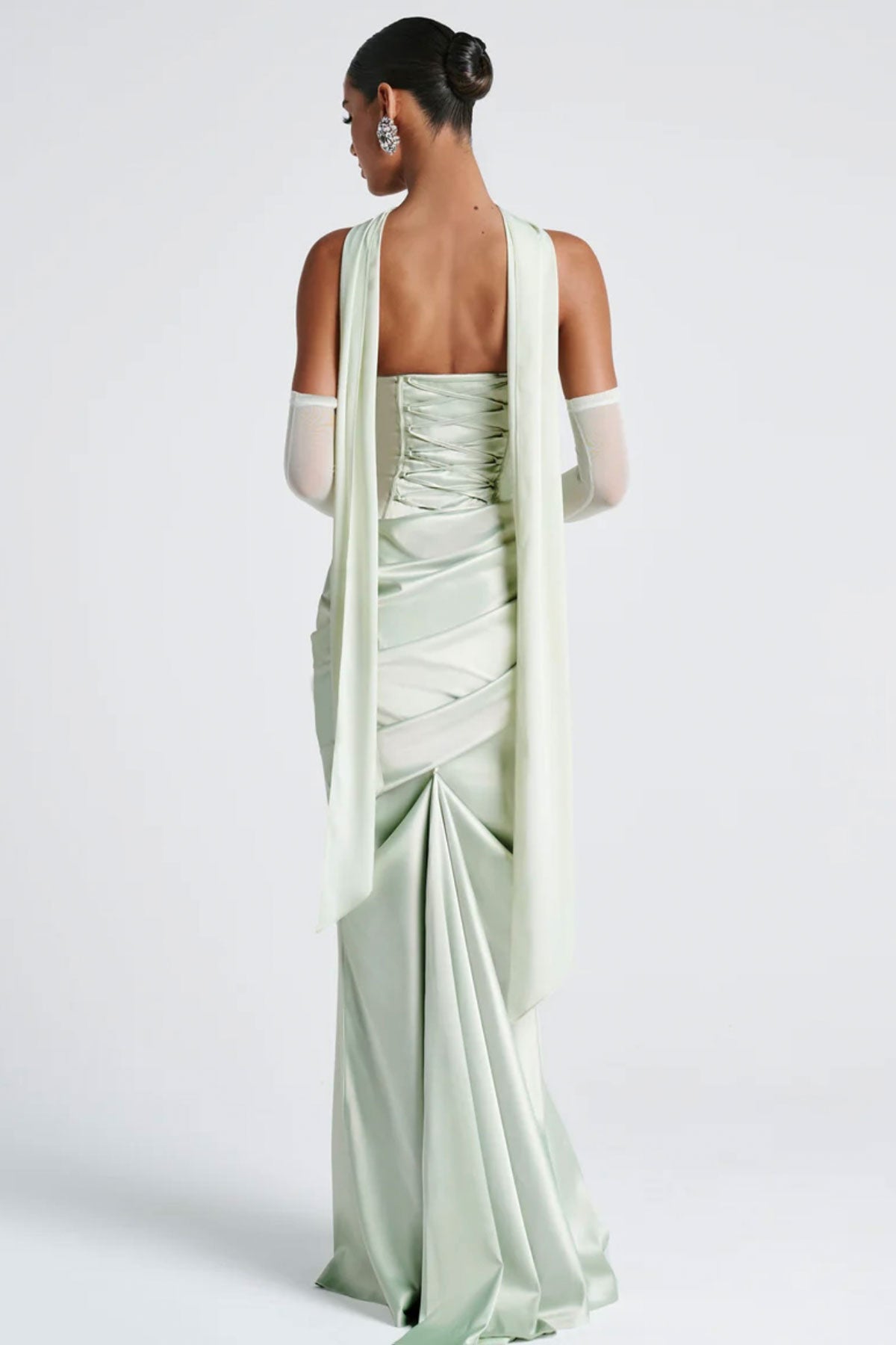 Boo Cowl Tube Mint Satin Gown