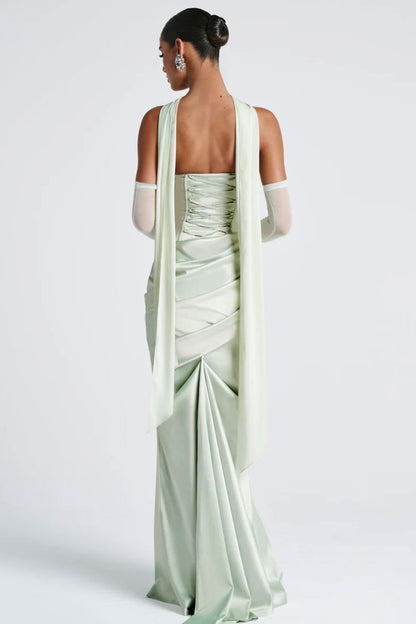 Boo Cowl Tube Mint Satin Gown