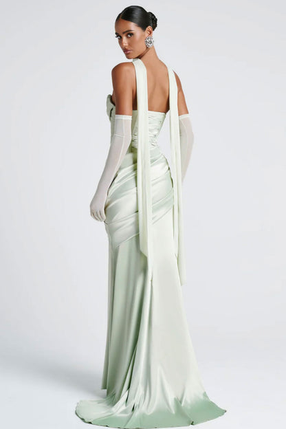 Boo Cowl Tube Mint Satin Gown