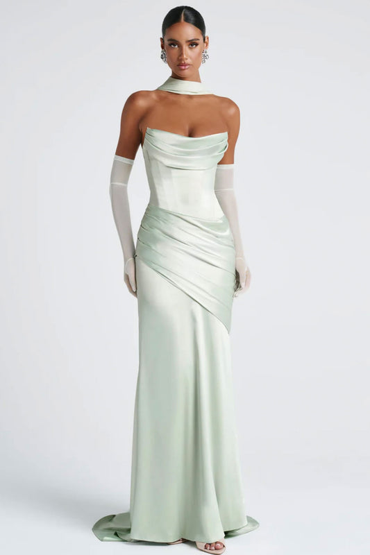 Boo Cowl Tube Mint Satin Gown