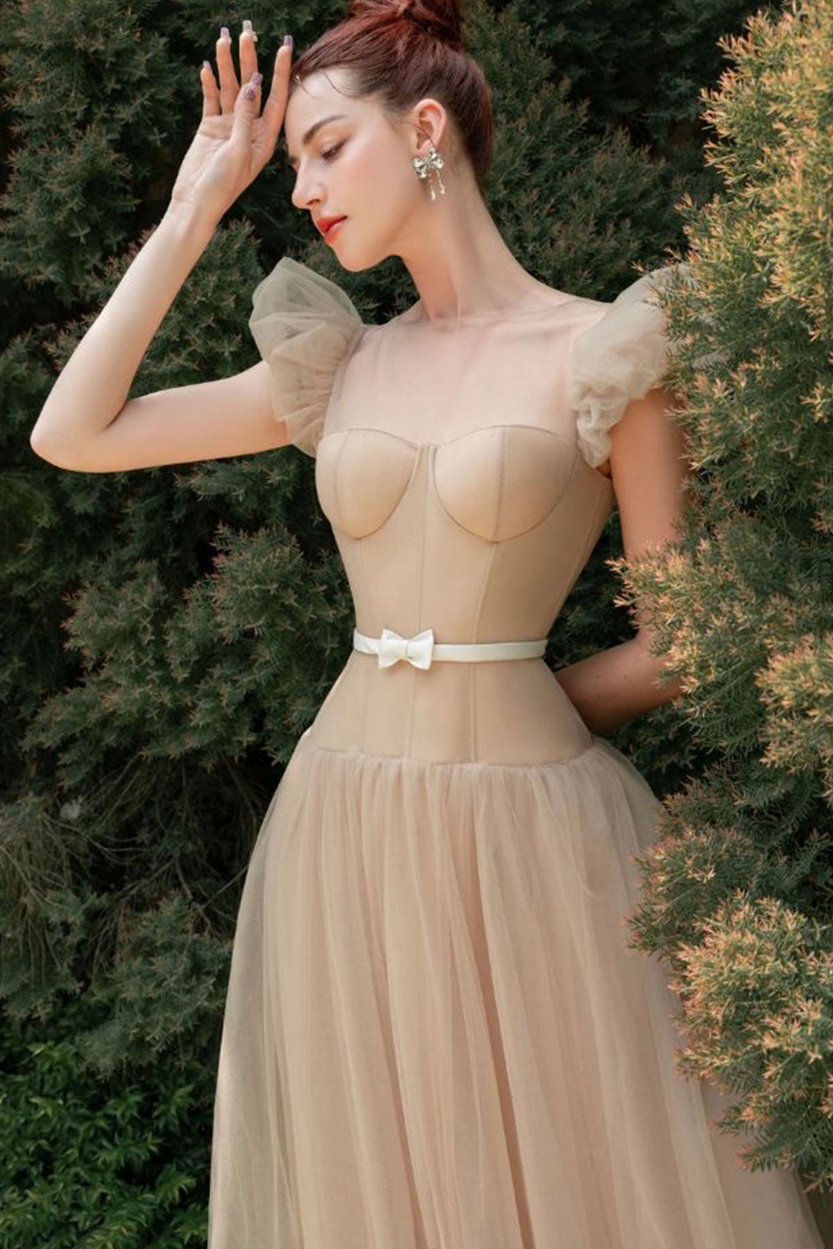 VD Calista Puffy Sleeve Nude Midi Gown