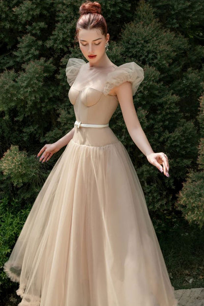 VD Calista Puffy Sleeve Nude Midi Gown