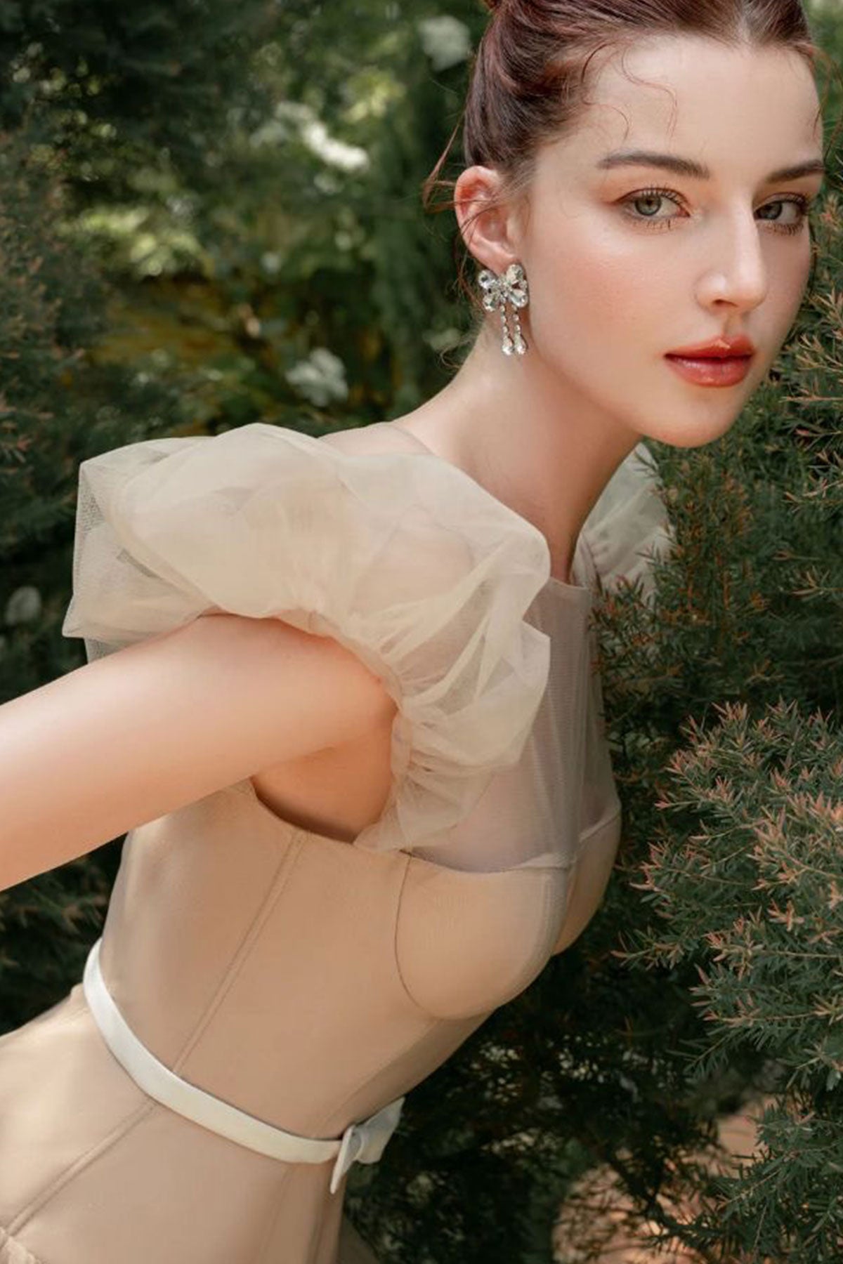 VD Calista Puffy Sleeve Nude Midi Gown