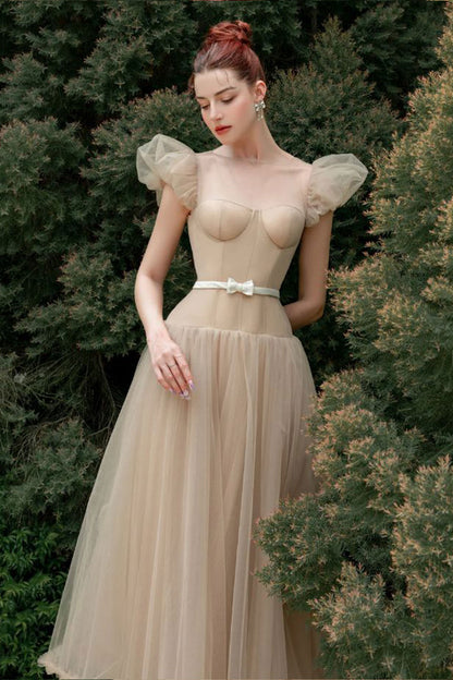 VD Calista Puffy Sleeve Nude Midi Gown