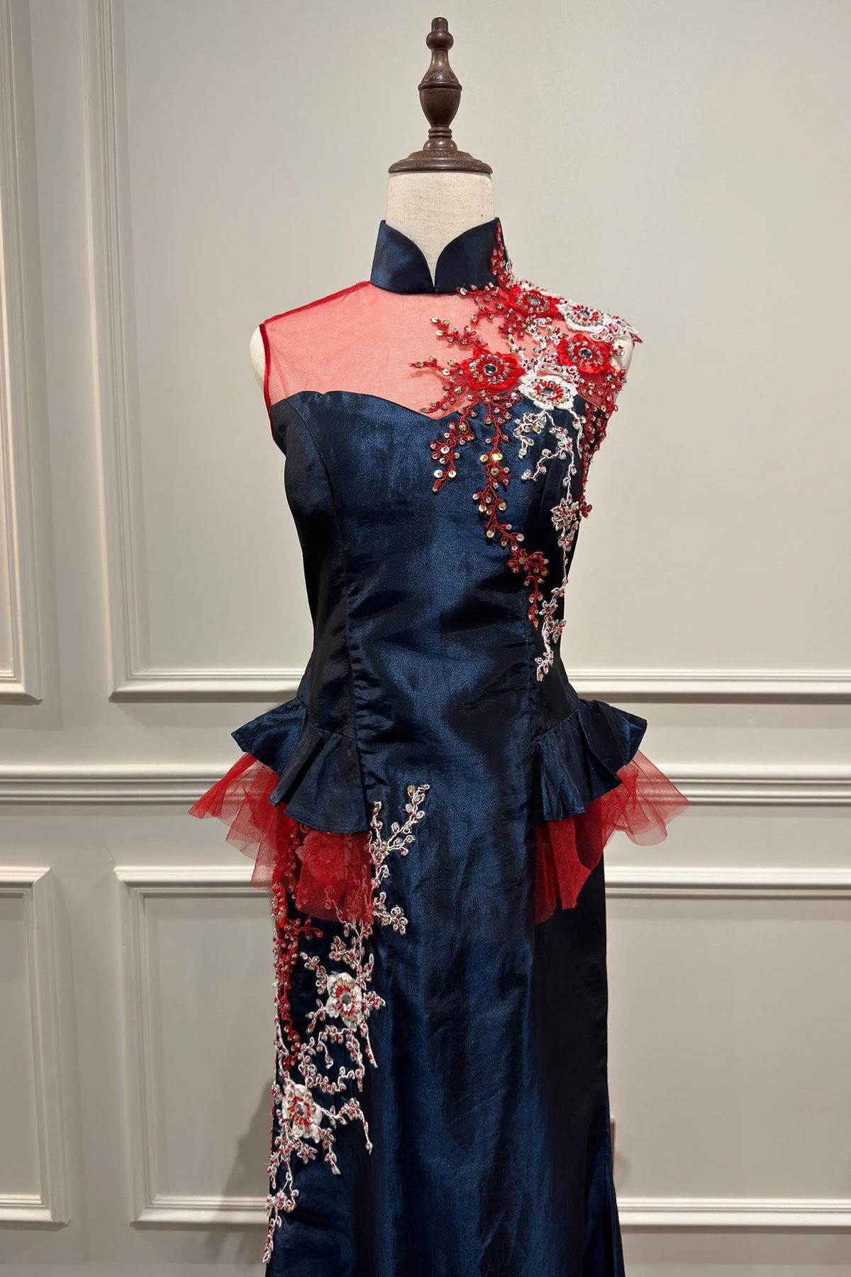 GH Navy Halter Peplum Cheongsam