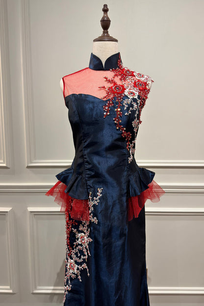 GH Navy Halter Peplum Cheongsam