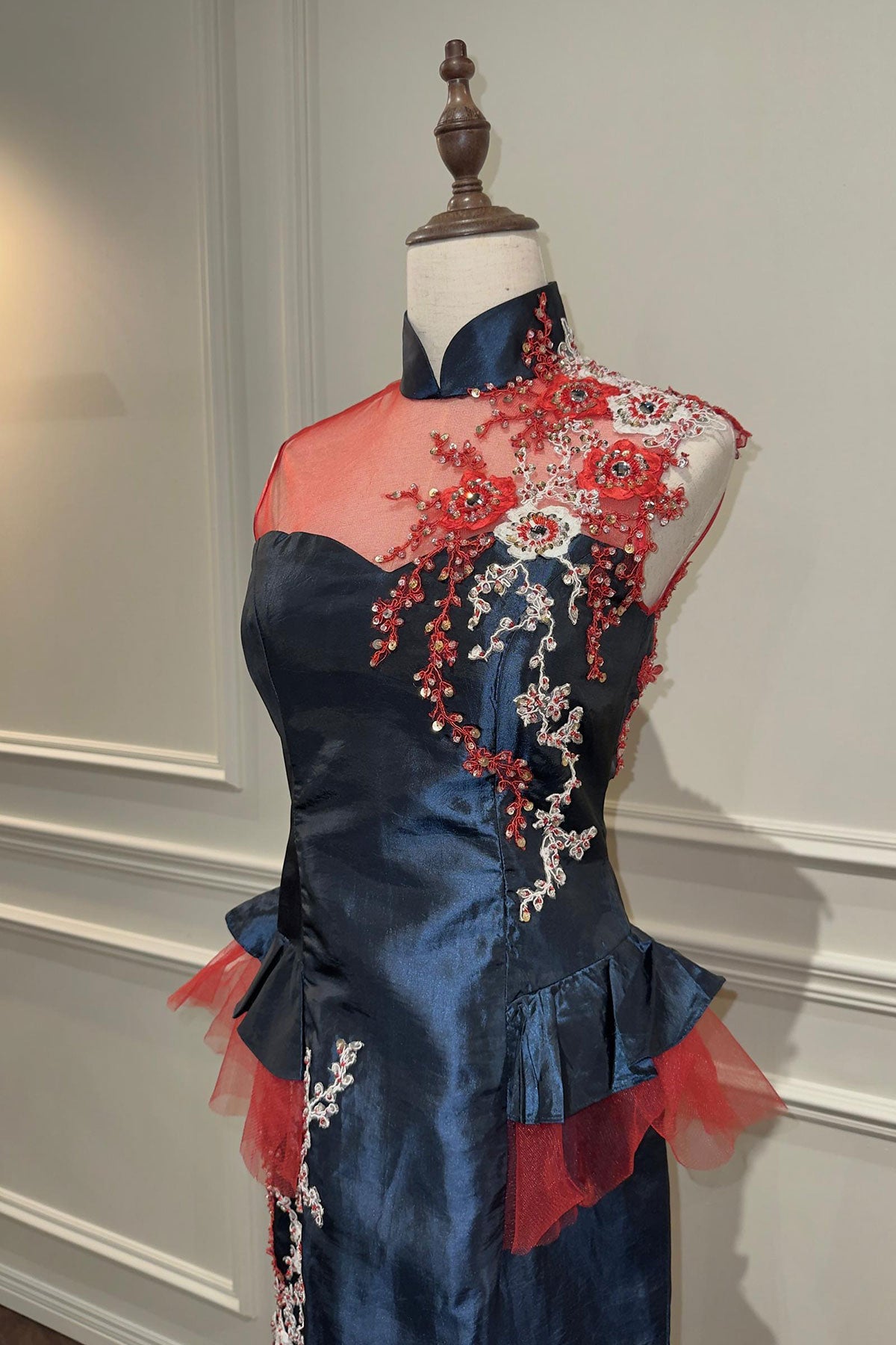 GH Navy Halter Peplum Cheongsam