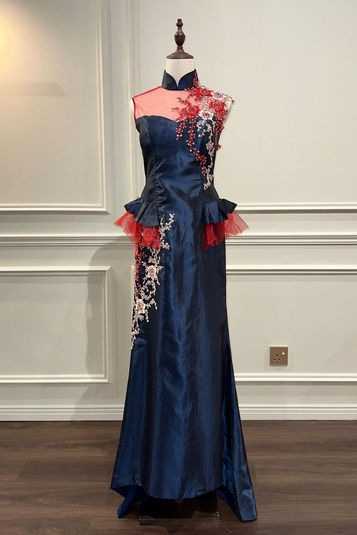 GH Navy Halter Peplum Cheongsam