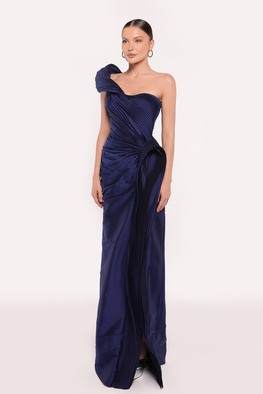 TE Navy One Shoulder Gown