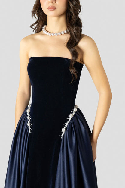 GH Valentine Velvet Navy Pearl Gown
