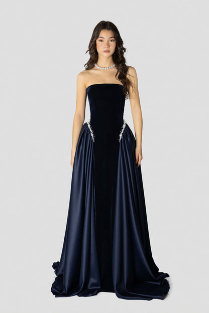 GH Valentine Velvet Navy Pearl Gown