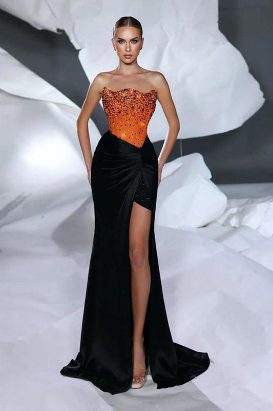 MD Orange Satin Mermaid Gown