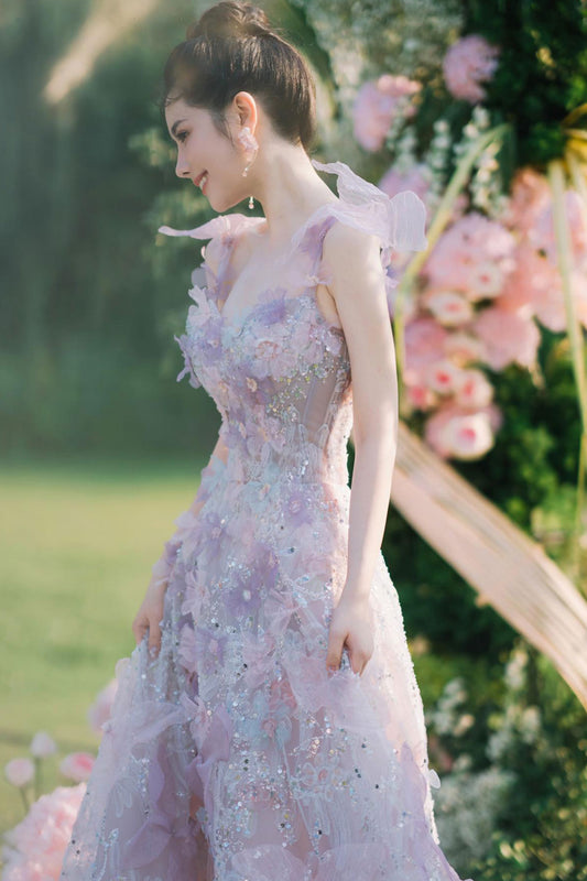 JZW Hattie Purple Floral Gown