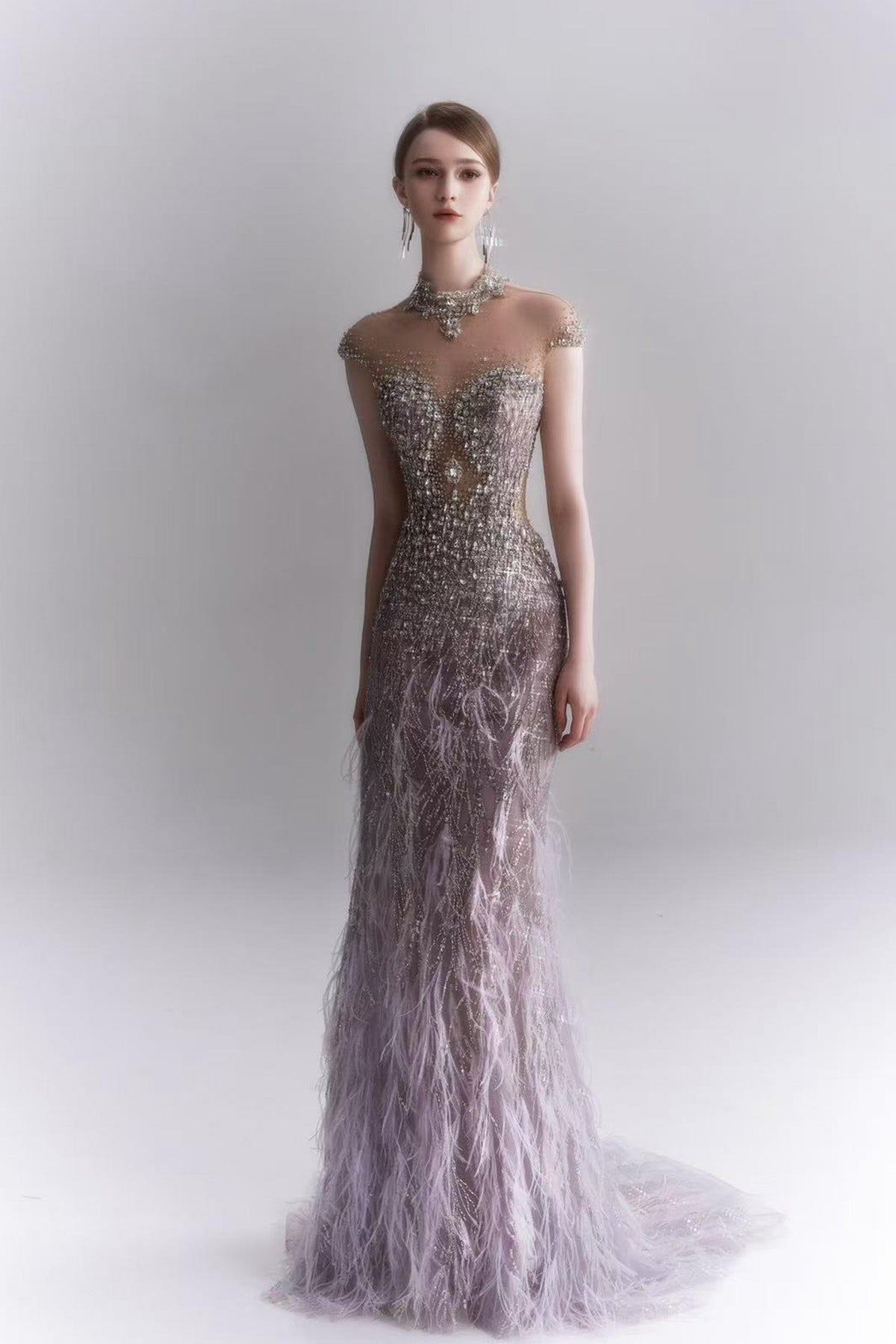 LH Tara Purple Feather Mermaid Gown