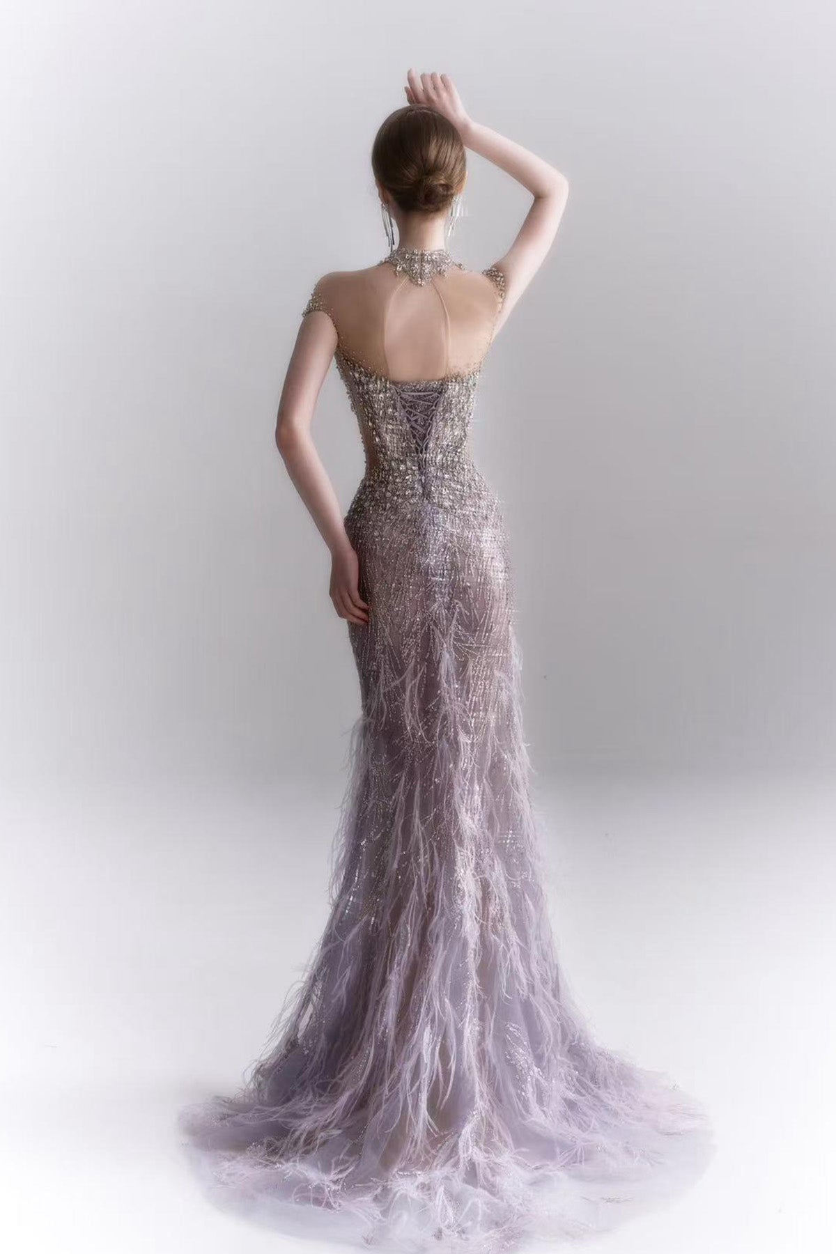 LH Tara Purple Feather Mermaid Gown