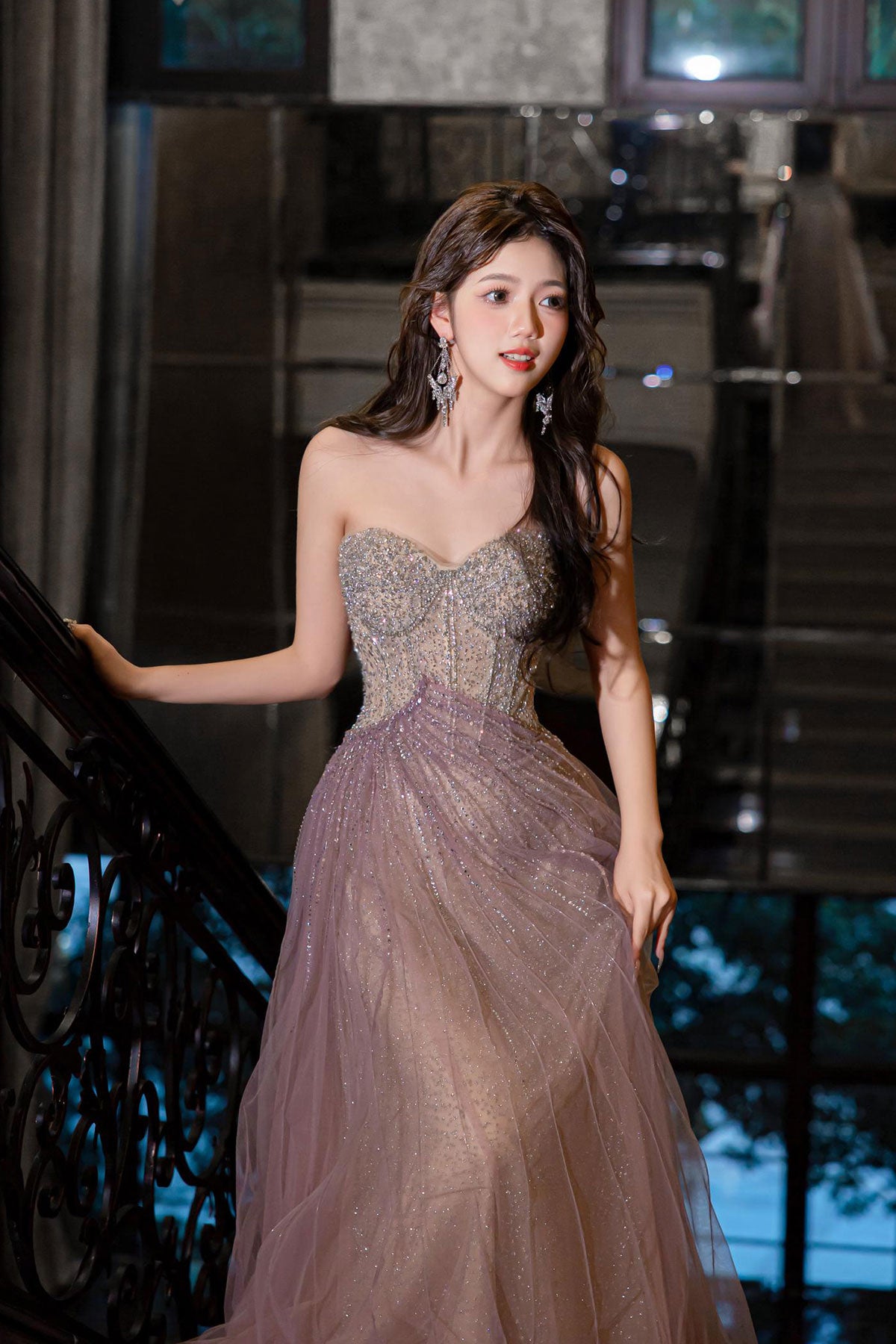 RL Purple Shinning Stone Gown