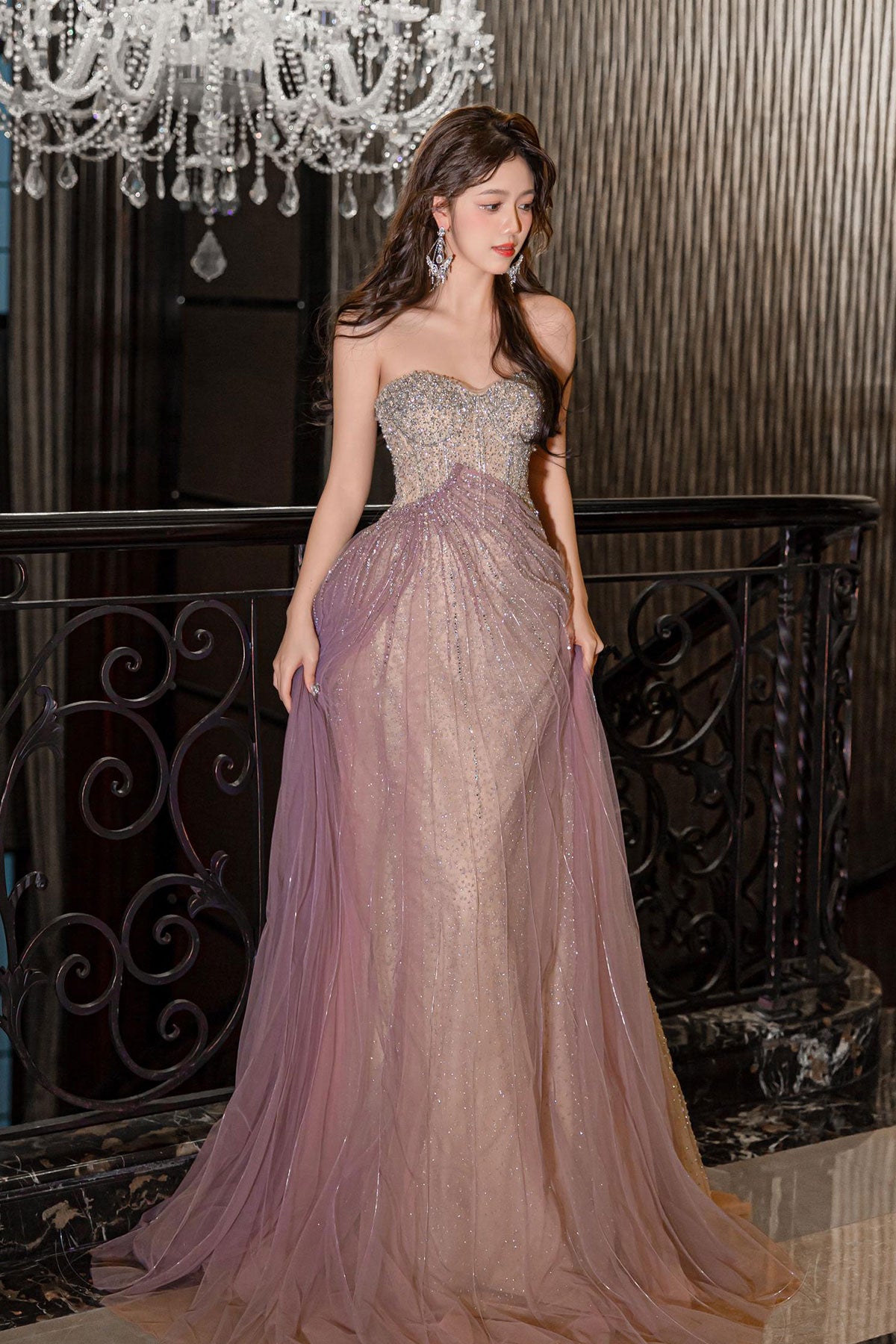 RL Purple Shinning Stone Gown