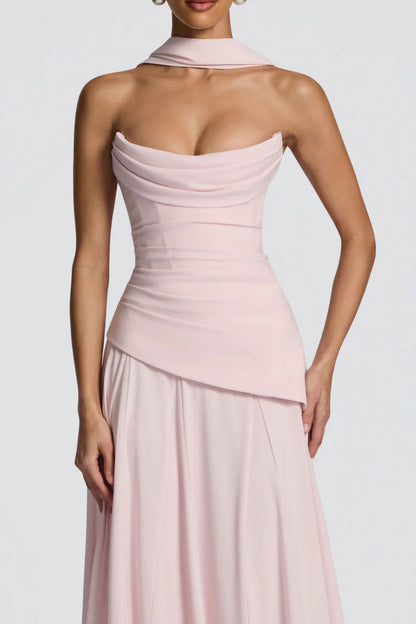 Boo Cowl Pink Chiffon Gown