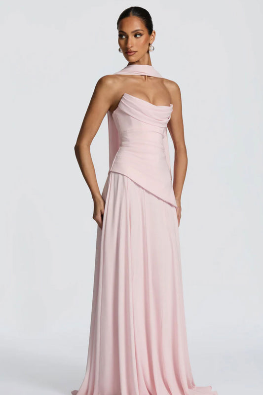 Boo Cowl Pink Chiffon Gown