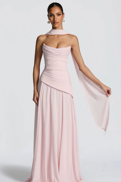 Boo Cowl Pink Chiffon Gown