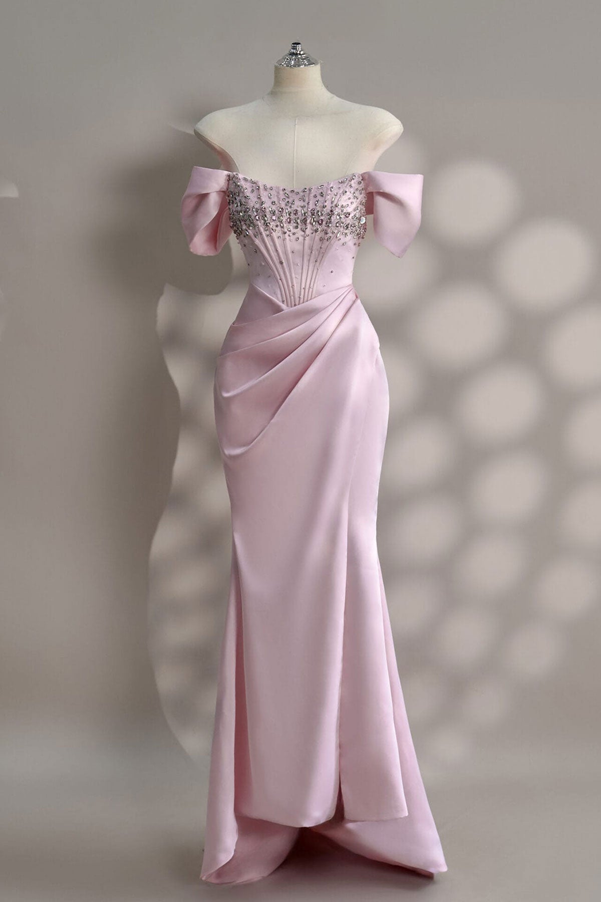 VD Chloe Off Shoulder Pink Satin