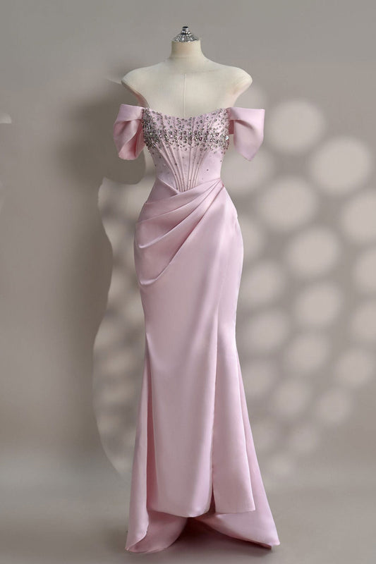 VD Chloe Off Shoulder Pink Satin
