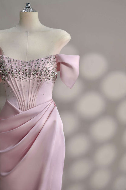VD Chloe Off Shoulder Pink Satin
