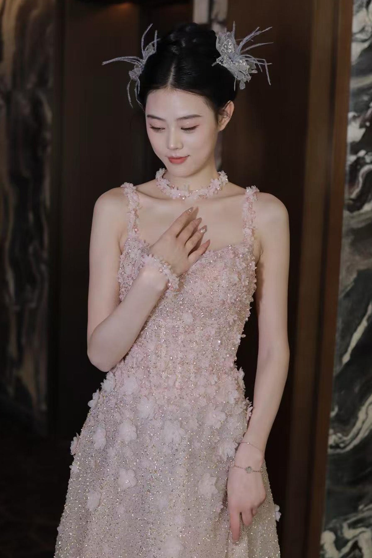 LH Sophia Pink Sequin Flare Gown