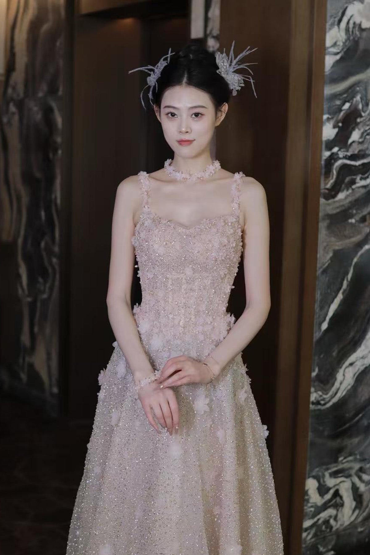 LH Sophia Pink Sequin Flare Gown