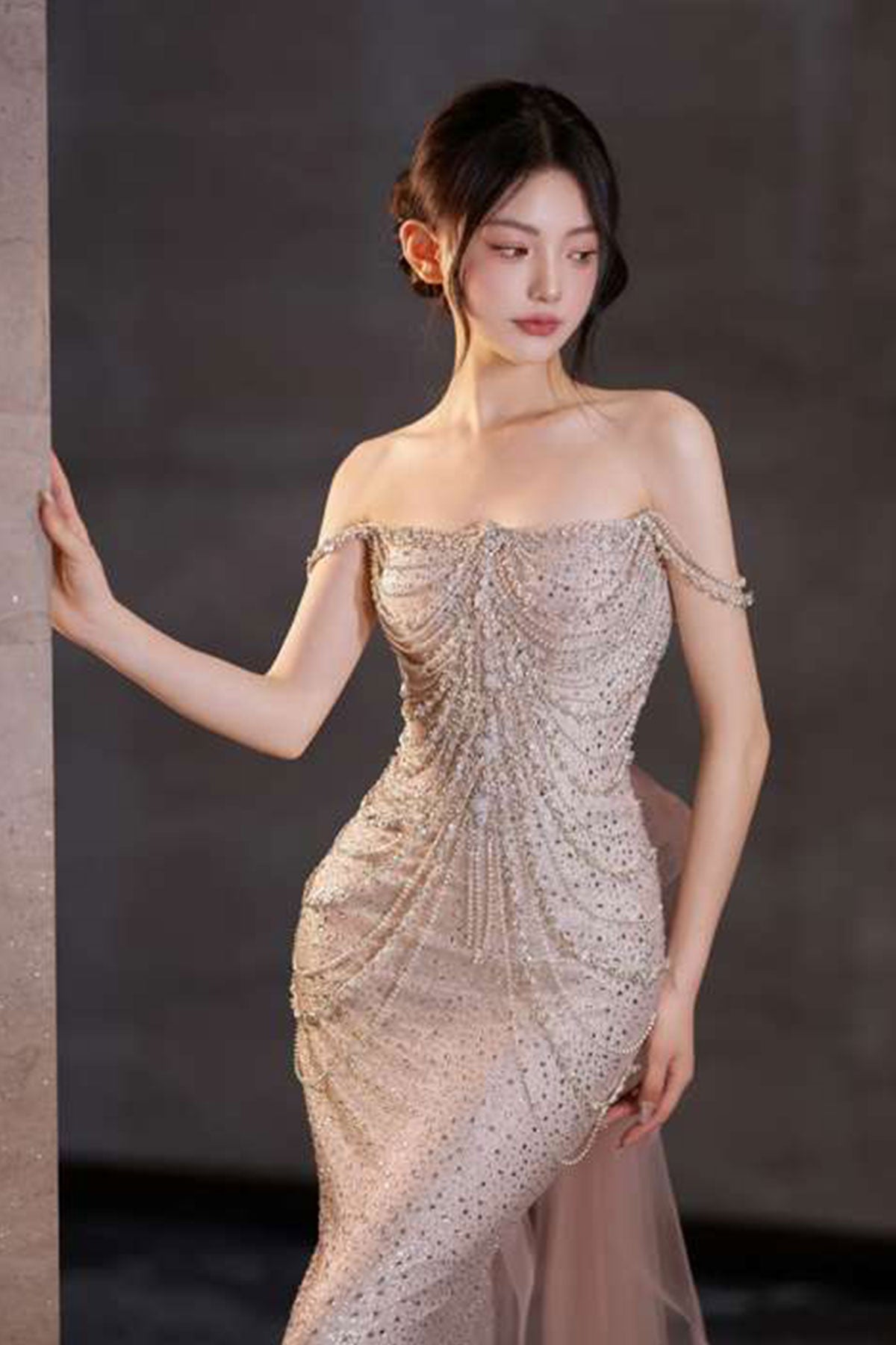 GH Kathy Blush Bow Mermaid Gown