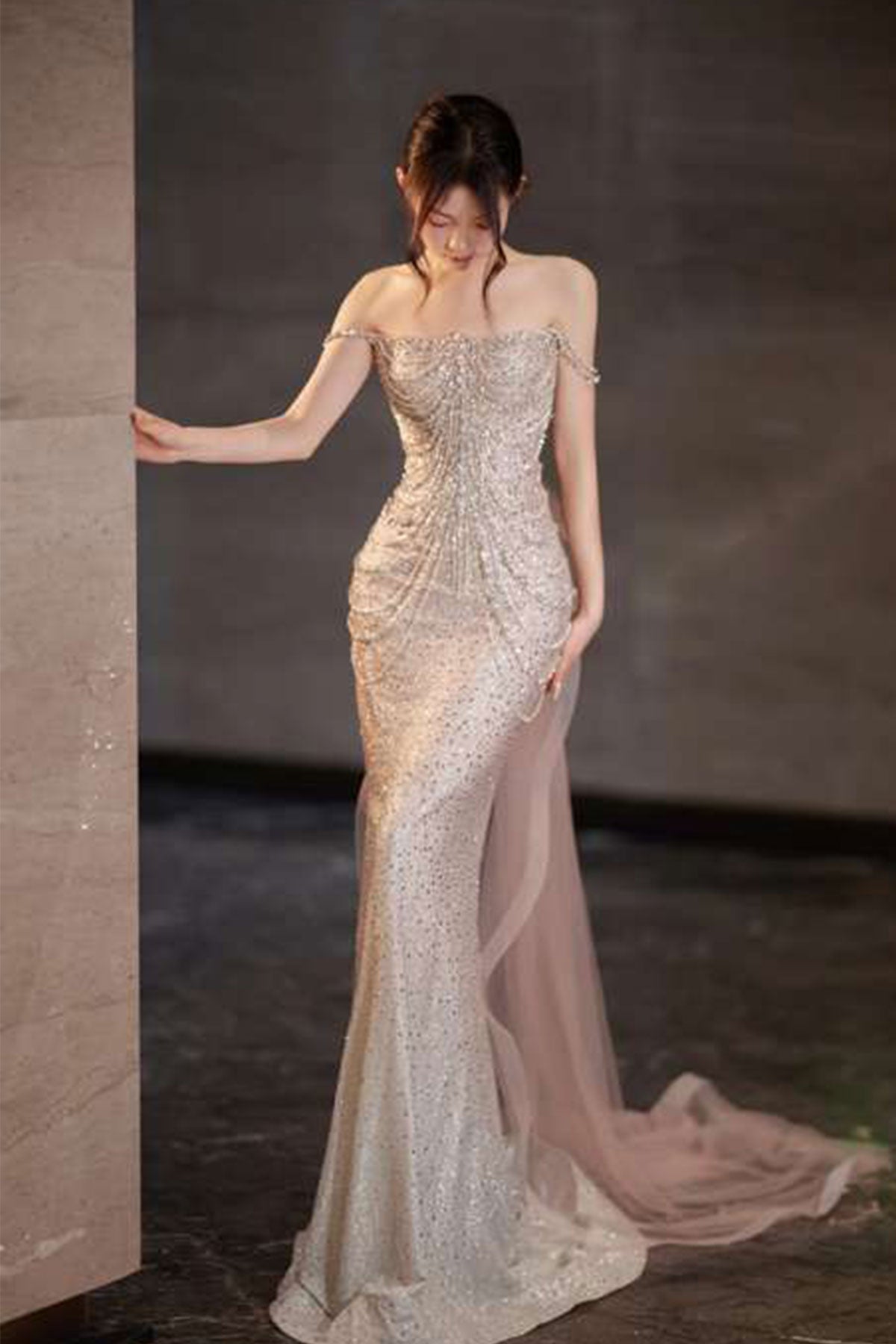 GH Kathy Blush Bow Mermaid Gown