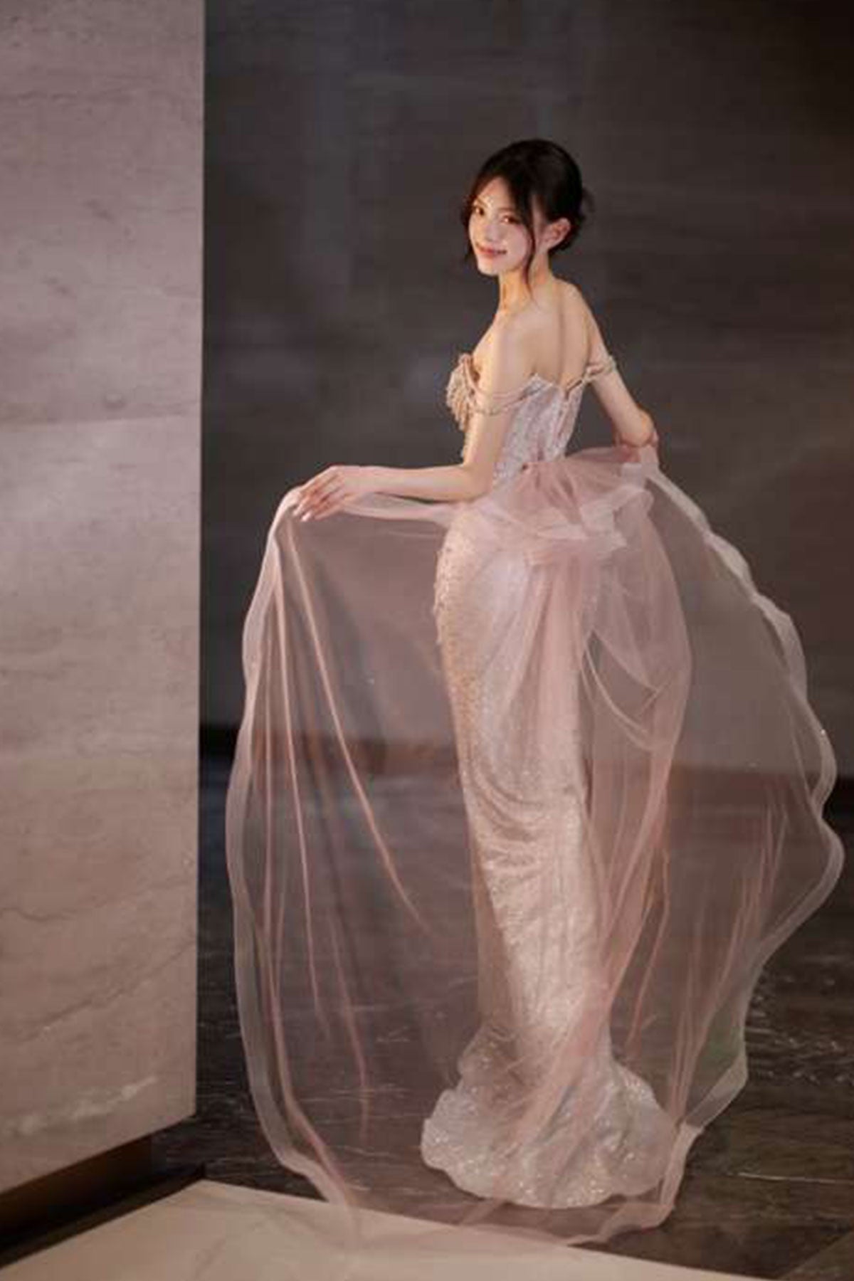 GH Kathy Blush Bow Mermaid Gown