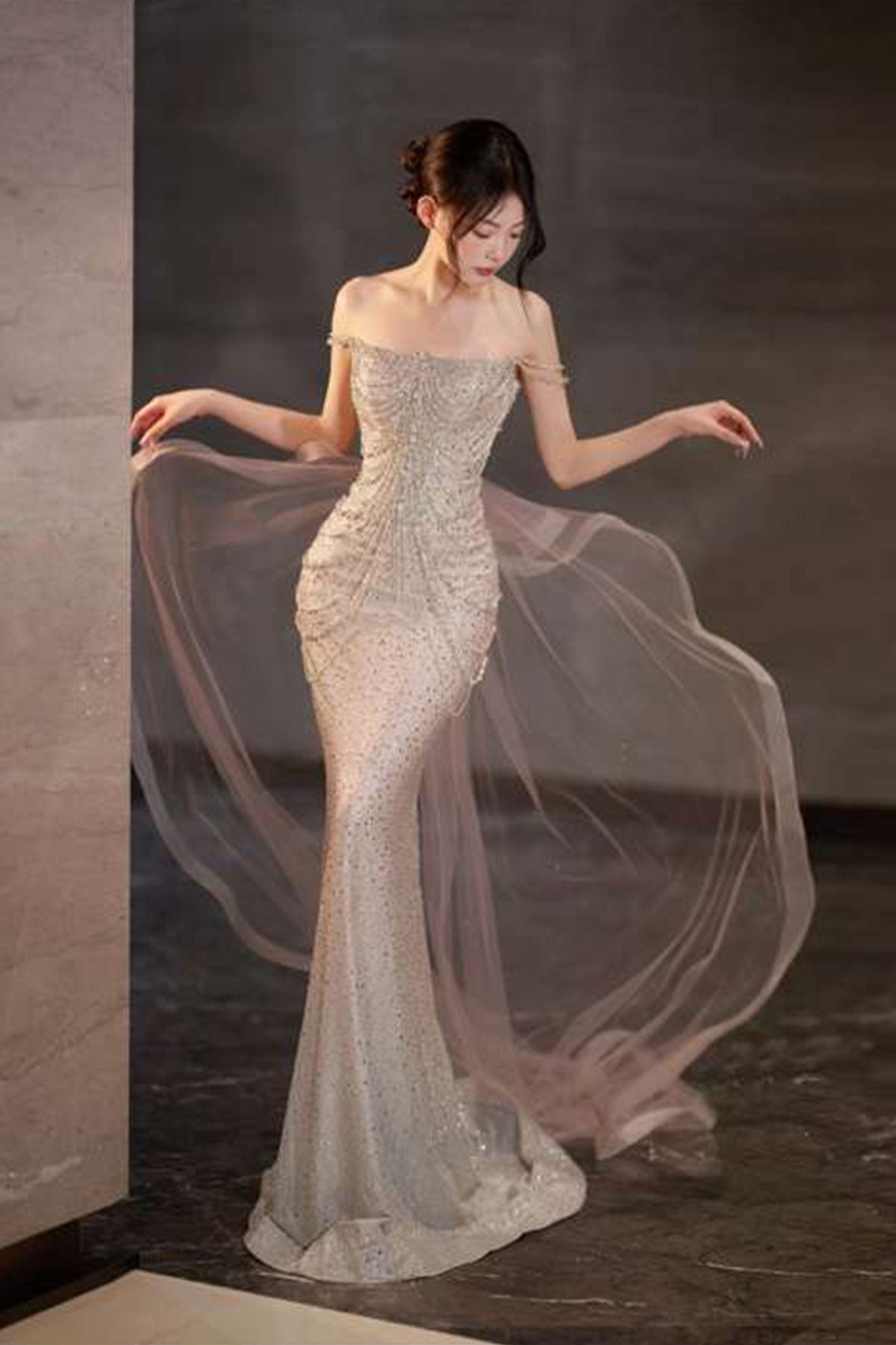 GH Kathy Blush Bow Mermaid Gown