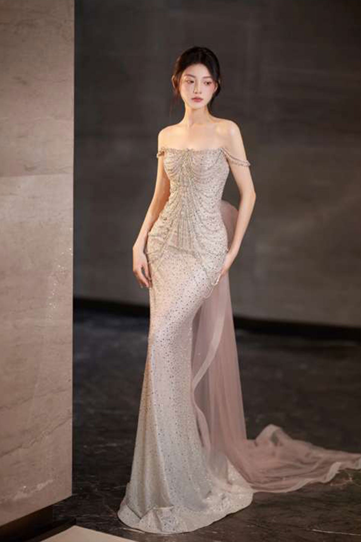 GH Kathy Blush Bow Mermaid Gown